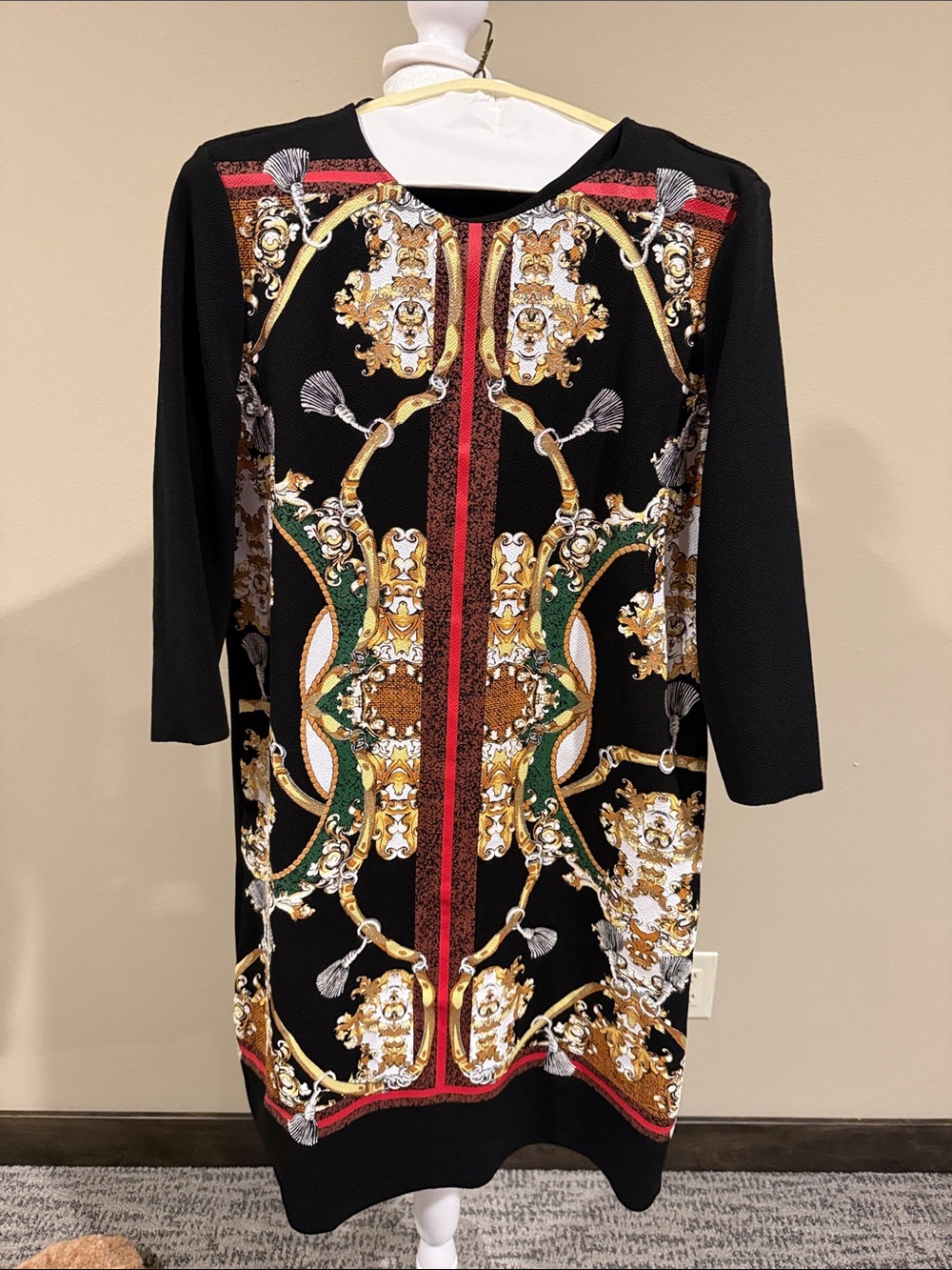 “ZARA” Horse Reins & Chains Textured Print Dress